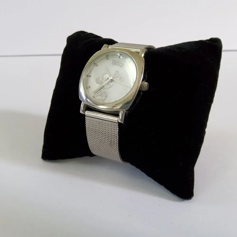 Disney By Accutime MK2010 Silver Tone Mother of Pearl Dial Quartz Watch New Batt